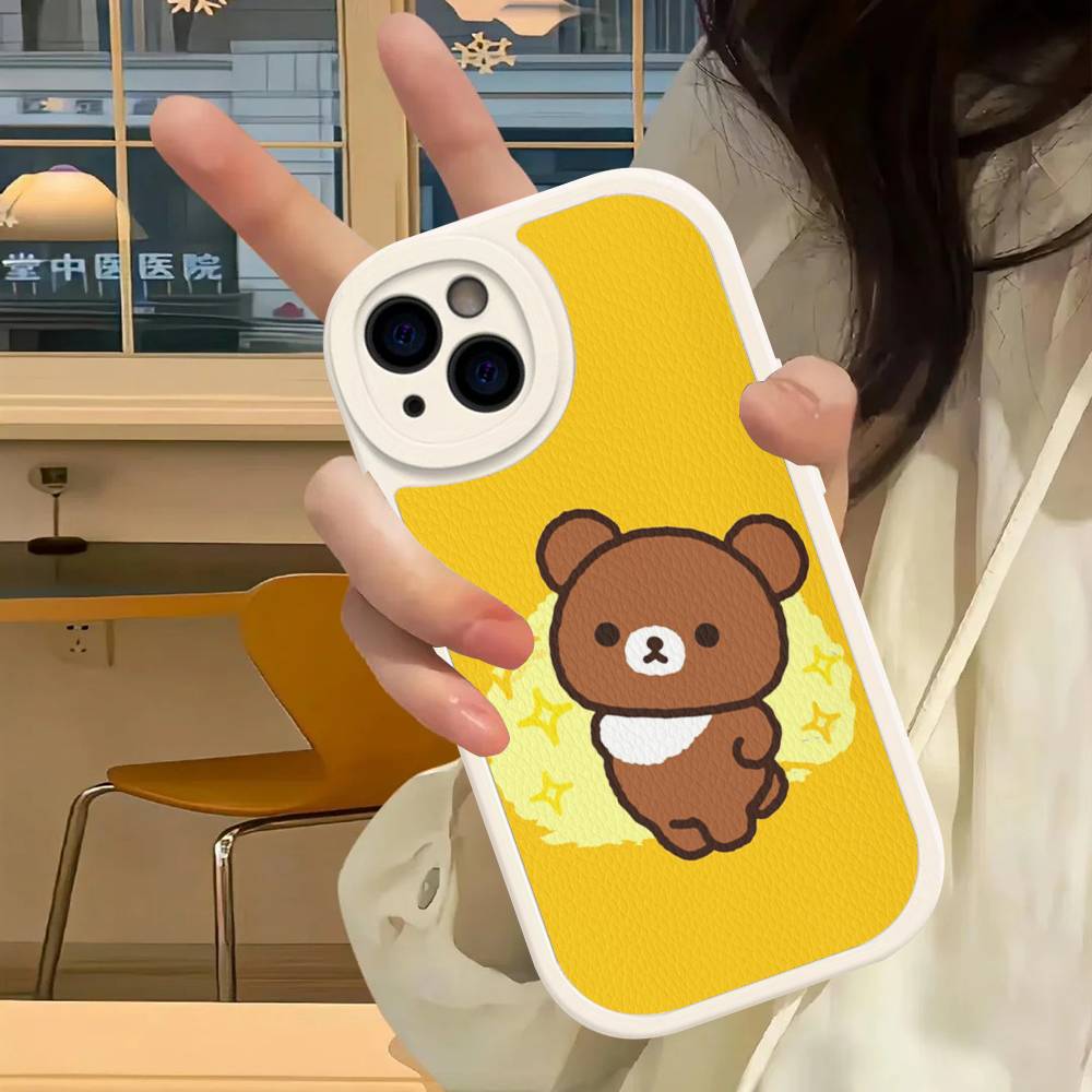 Cartoon Rilakkuma Bear Phone Case For iPhone 16 15 14 13 12 11 Pro Max Plus Shockproof Leather Cover