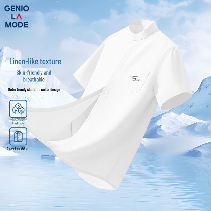 

GENIOLAMODE Men s Loose Fit Short Sleeve Linen-Look Shirt L