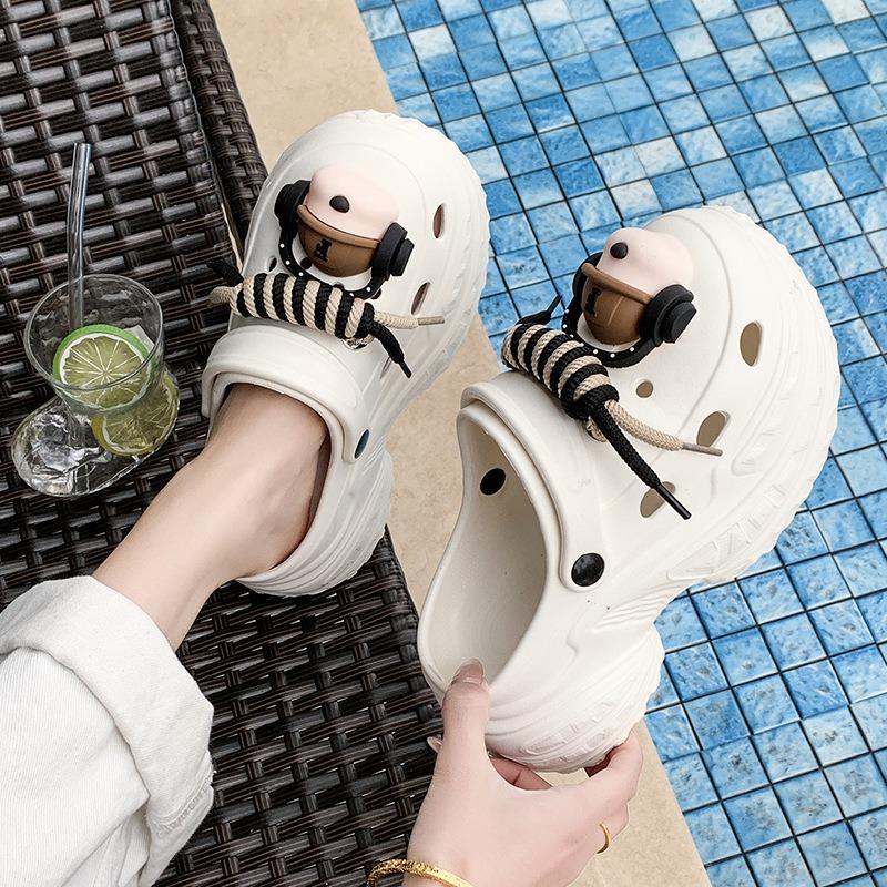 Cartoon Cute Personality Hole Shoes Women Wear In Summer Small Thick Soles Heightened Non-slip Light Comfortable Cool Slippers