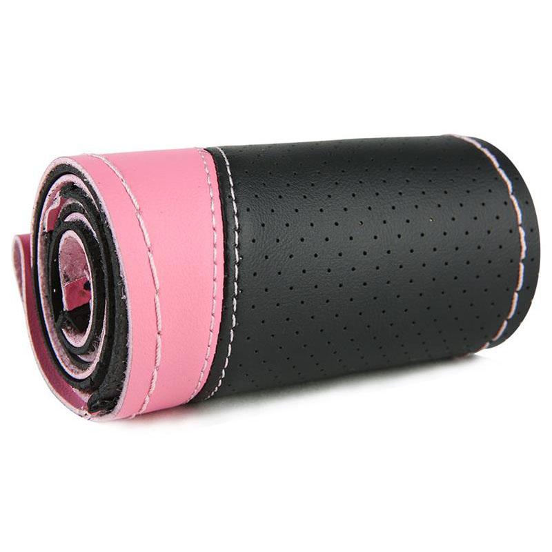 Hand-Sewn Sporty Color-Block Microfiber Leather Steering Wheel Cover All-Season Universal Fit Car Accessory