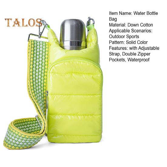 Wasserflaschentasche aus Daunenbaumwolle mit verstellbarem Riemen, Doppelreißverschlusstaschen, wasserdicht, Trinkflaschenhalter für Outdoor-Wanderungen und Reisen, Aufbewahrungstasche