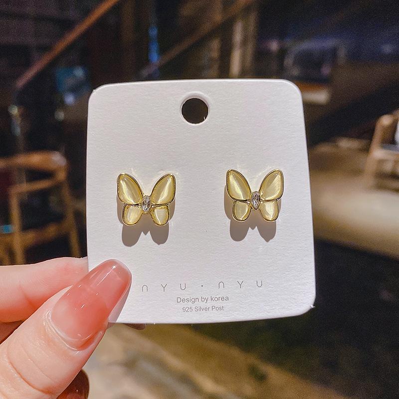 JWER Bling Earrings For Women Butterfly Zircon Ear Jewelry Vintage Wedding Earrings Student Ladies Silvery Wholesale Female