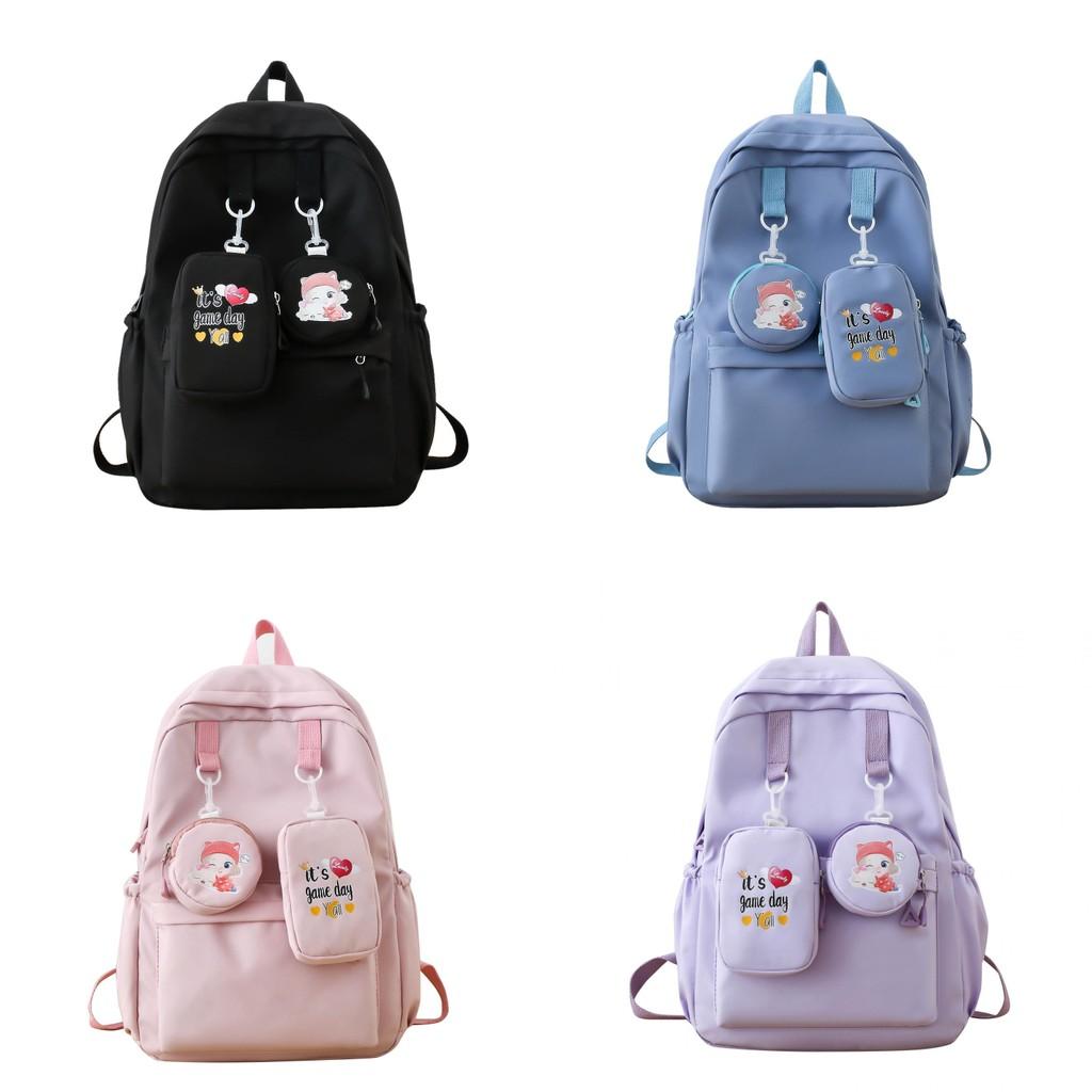 Girl Oxford Print Backpack Breathable Laptop Compartment School Students Use