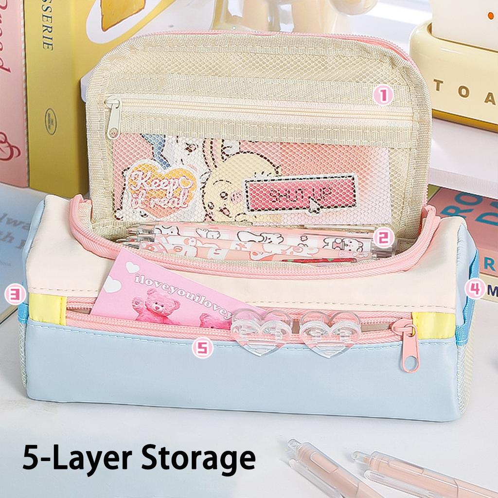 2025  Square Star Pencil Case Multi-function Tote Stationery Bag Aesthetic Unique Multi-layer Pencil Box School Essential