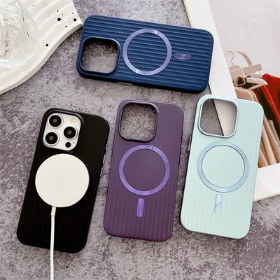 Luxury Corrugated Pattern Matte Magnetic Case For iPhone 16 15 14 13 Pro Max Plus For Magsafe Wireless Charge Hard PC Cover