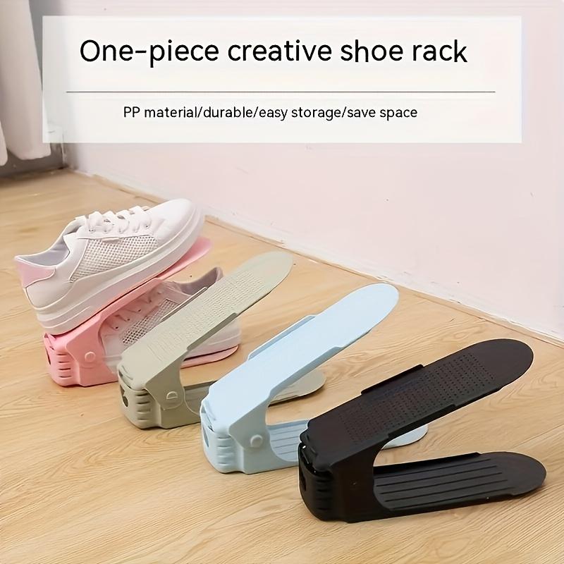 10pcs Adjustable Plastic Shoe Rack Space Saving Organizer for Foyer, Hallway, Living Room Easy Assembly, Fade-Resistant, White with Blue Accents