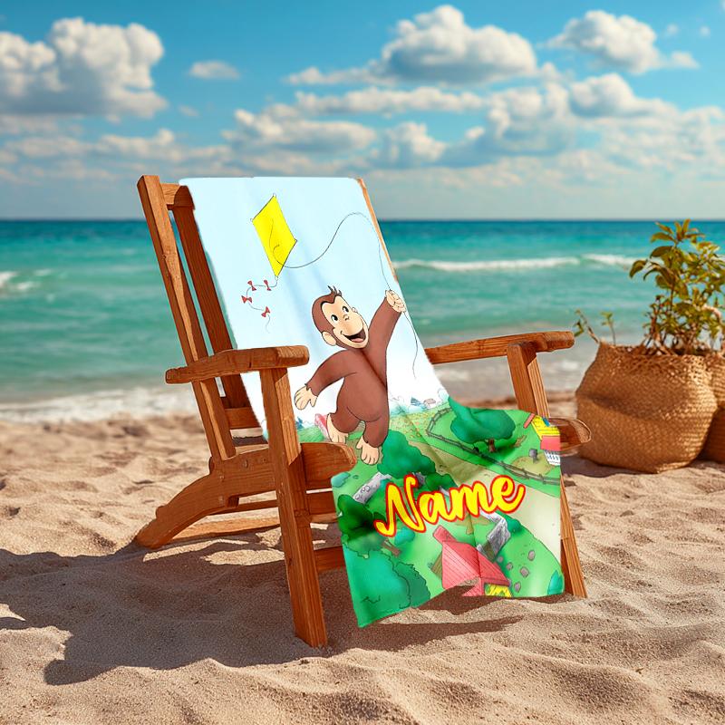 Personalized Customized Proof Beach Towel with Curious George Pattern - Soft, Absorbent, Quick-drying, Perfect Swimming, Camping&bathing