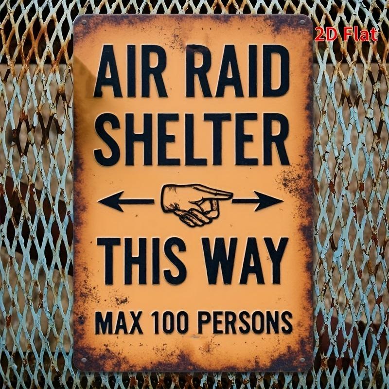 

Vintage Air Raid Shelter Metal Wall Art Rustic Orange Sign with Hand Gesture Perfect for Home Bar Cafe Decor Aesthet 20x30cm（7.8x11.8inch）