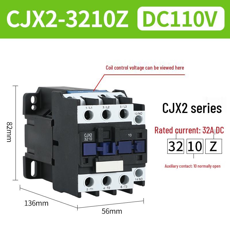 CJX2 DC Contactor: Models 1210, 0910, 1810, 2510 - Voltage Options: 12V, 24V, 48V, 110V, 220V, 380V