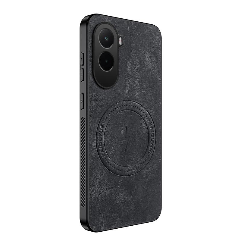 Xiaomi POCO M7 Nappa Leather Grain Full Coverage Lens Protection Magnetic Case