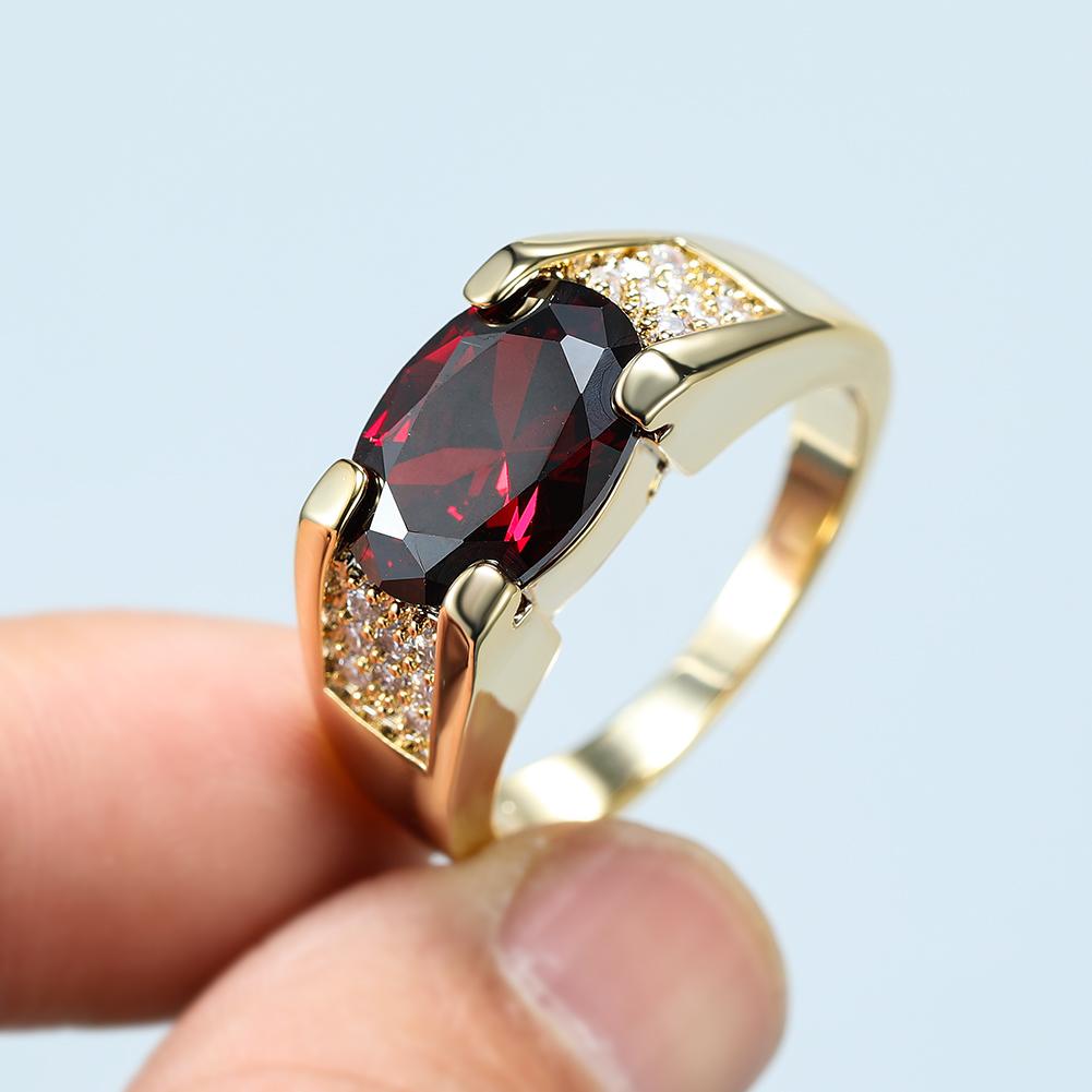 Unisex Damen Herren Oval Roter Stein Ringe Für Frauen Männer Goldfarbe Luxus Zirkon Eheringe Verlobungsring Party Schmuck Geschenke