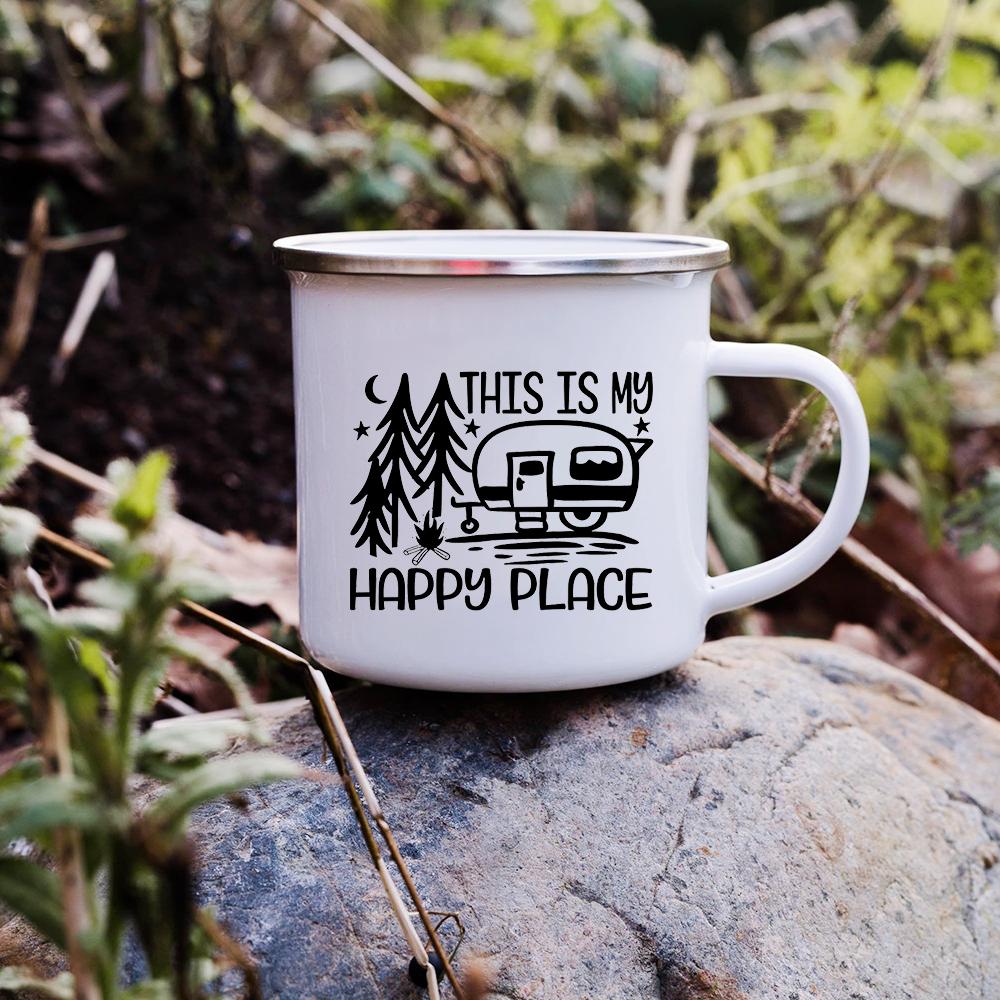 Sunset Forest Creek Creative Enamel Coffee Mugs Outdoor Travel Water Cups Camping Bonfire Party Beer Drink Milk Mug Best Gifts