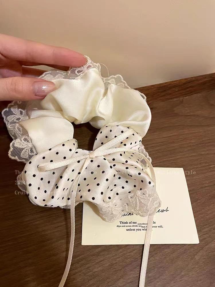Polka Dot Square Scarf Hair Tie - Korean Style Bow Accessory for Women