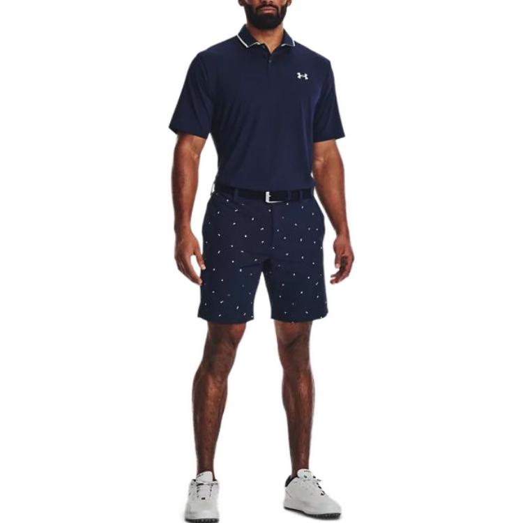 Under Armour Solid Color Logo Crew Neck Straight Fit Polo Shirt Men Polo Shirts Navy-Blue 1377364-410