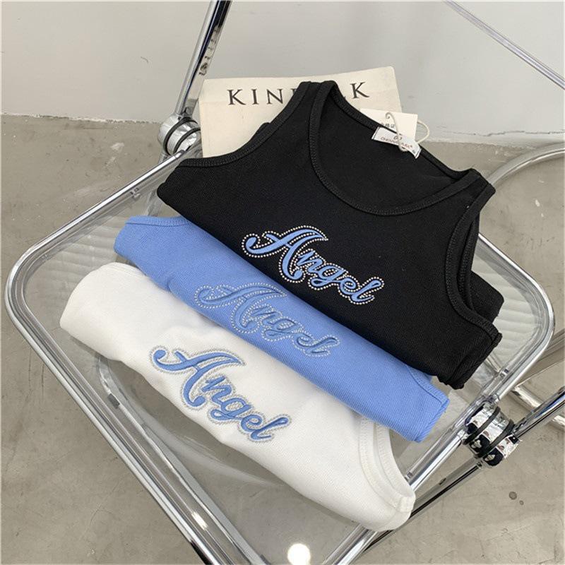 Women's Silver Line Vest – Blue Embroidered, Sleeveless I-Shaped Summer Top (2022)