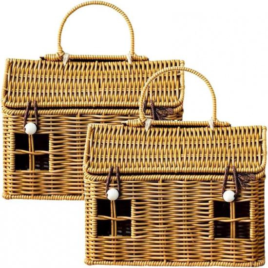 House-Shaped Wicker Basket with Lid - Handwoven Rattan Storage Basket for Home Decor, Kids Picnic, Organizer | Decorative Brown Woven Gift Box,