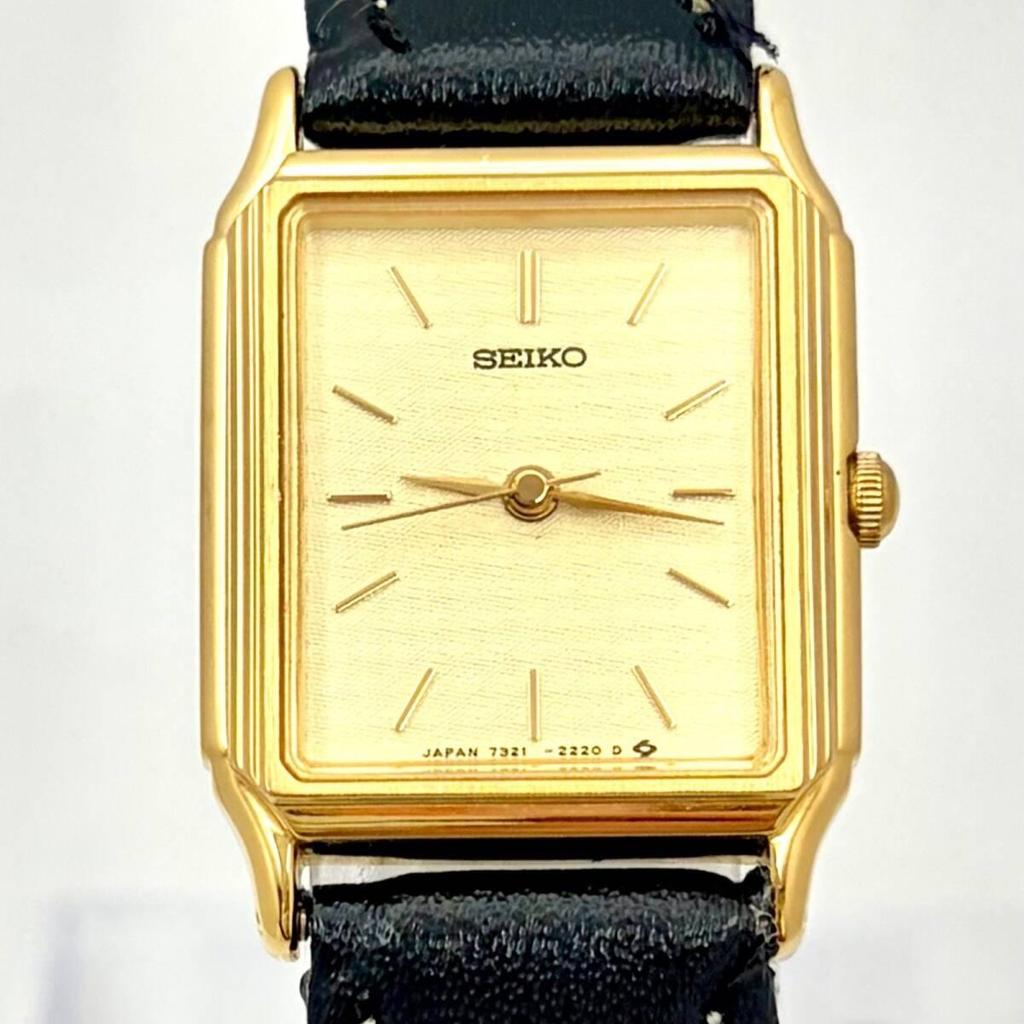 [Good Condition/New Battery] SEIKO Seiko Ladies Watch Gold Rectangular 7321-6280 8N3681 New Belt Engraved