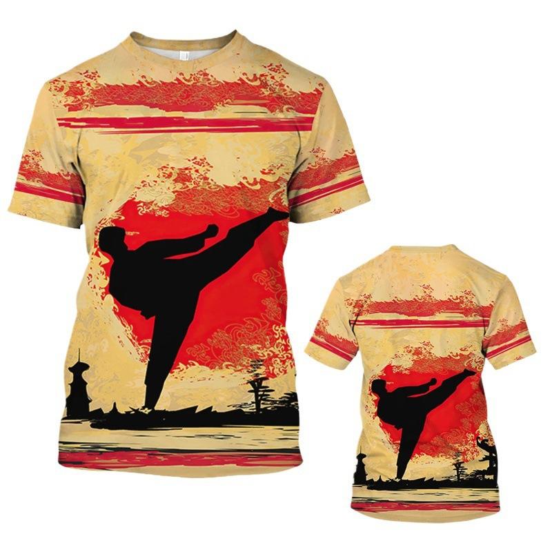 Shuunaichi Halloween Christmas Gift Taekwondo Series 3D Digital Printed Men's Casual Hoodie Round Neck Short Sleeve T-shirt