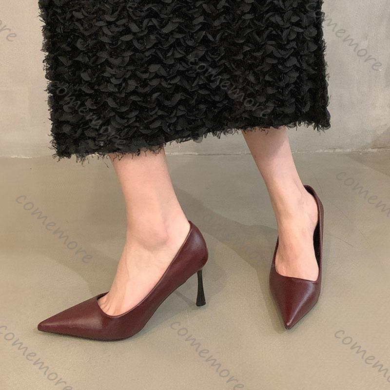 Comemore High Heels Temperament Women's Shoes 2025 New Spring Black Pointed Toe Shallow Mouth Thin Heeled Shoes Sexy Dress Pumps