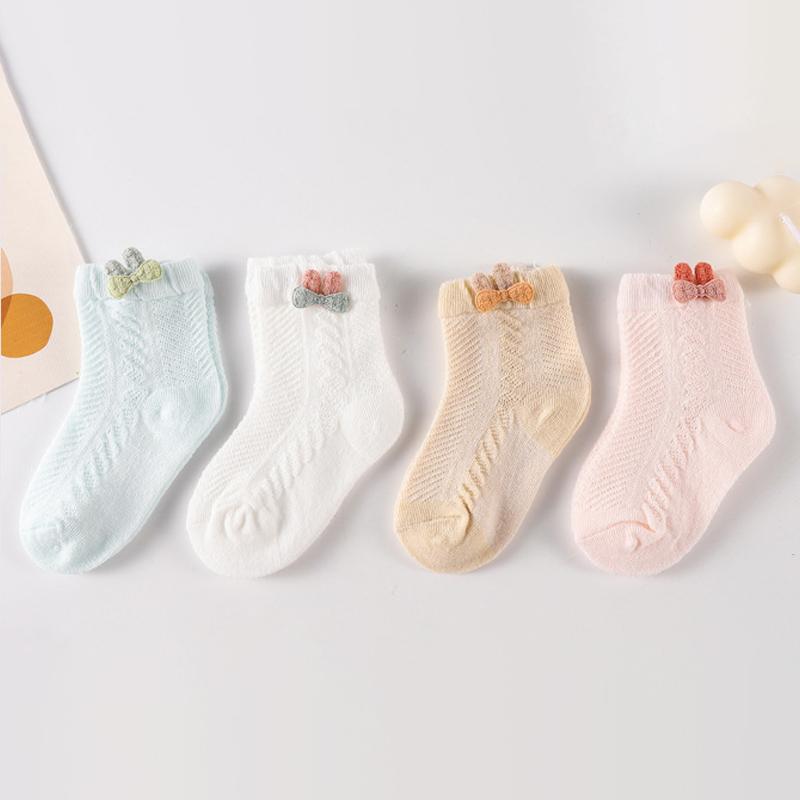 4Pcs/Lot Cute Summer Baby Girls Socks Mesh Breathable Infant Kids Princess Socks Cartoon Ear Newborn Toddler Boys Socks Kit 0-5Y