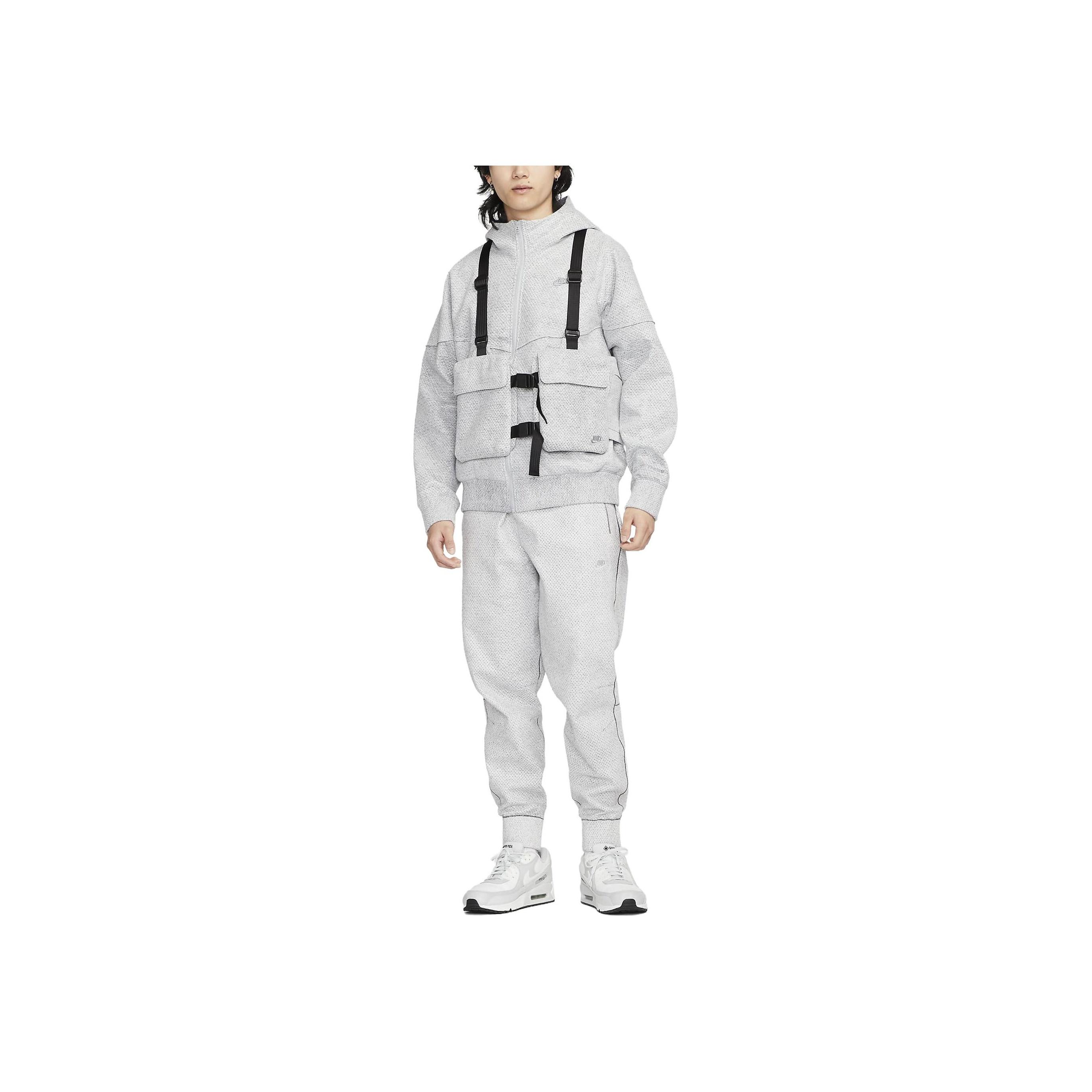 Nike SS23 Solid Logo Patchwork Zip-Up Hoodie Jacket Men Jackets Smoke-Gray FB7414-077 M