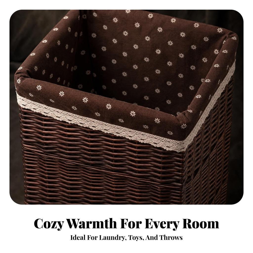 Handwoven Open-Top Wicker Laundry Basket | Decorative, Clothes Hamper, for