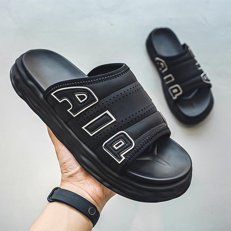 

3219 [Высокое качество] Шлепанцы мужские летние новые уличные домашние водонепроницаемые сандалии, толстая подошва с увеличением высоты, шлепанцы на перемычке 42-Leather shoe size чёрный