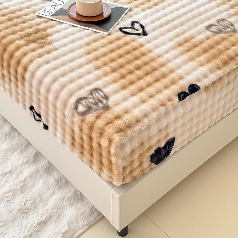 Fluffy Plush Fitted Bed Sheet Cartoon Long Hair Fleece Bed Cover for Double Bed Fundas De Colchón Winter Warm Mattress Cover