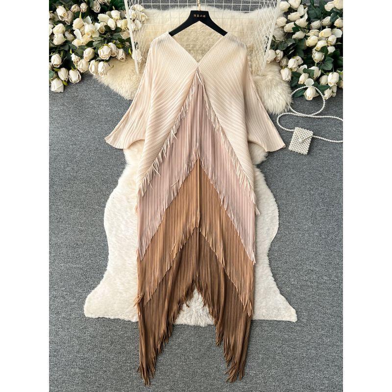 Women's Wear Niche Style Contrast Color Stitching Tassel Dress