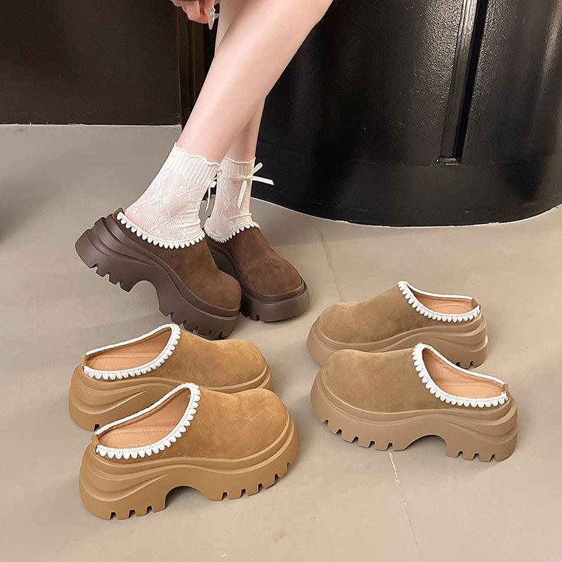 Muffin thick-soled heightening Boken shoes bag head half slippers women's 2025 autumn new wear one-pedal Boken slippers