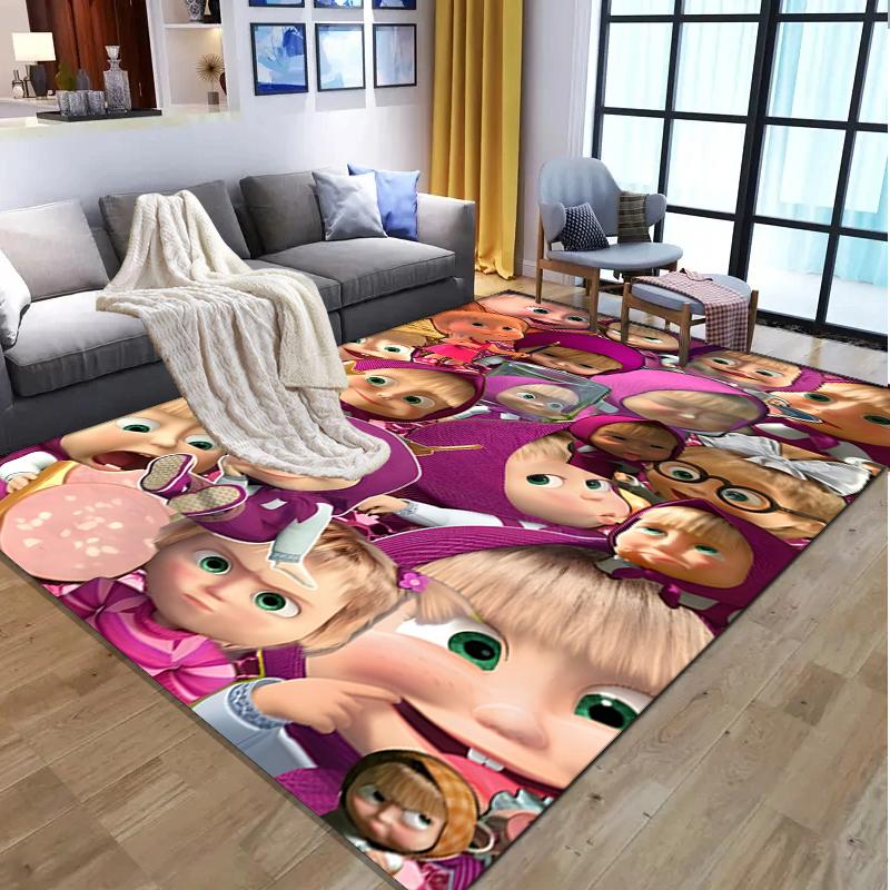Masha and The Bear Pattern Rug, Indoor/Outdoor Mat, for Picnic, Gameroom, Bedroom, Office, Living Room, Home Decor Carpet, Birthday Gift