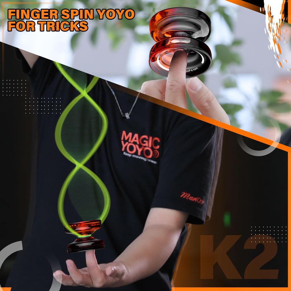 MAGICYOYO K2 Crystal Professional Responsive for Kids and Extra Responsive Pro Plastic Trick for Adults 12 Strings Bearing Removal Tool Storage Bag