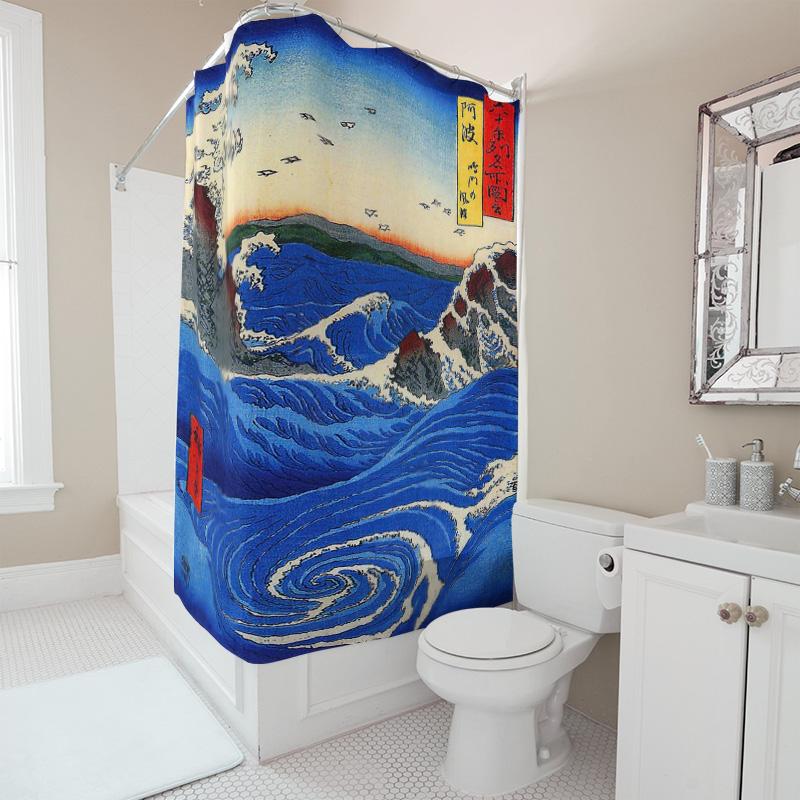 Whirlpool Shower Curtain Removable Waterproof Home Decor Bathroom Wall Hanging Print Custom Size Blue Wave Design