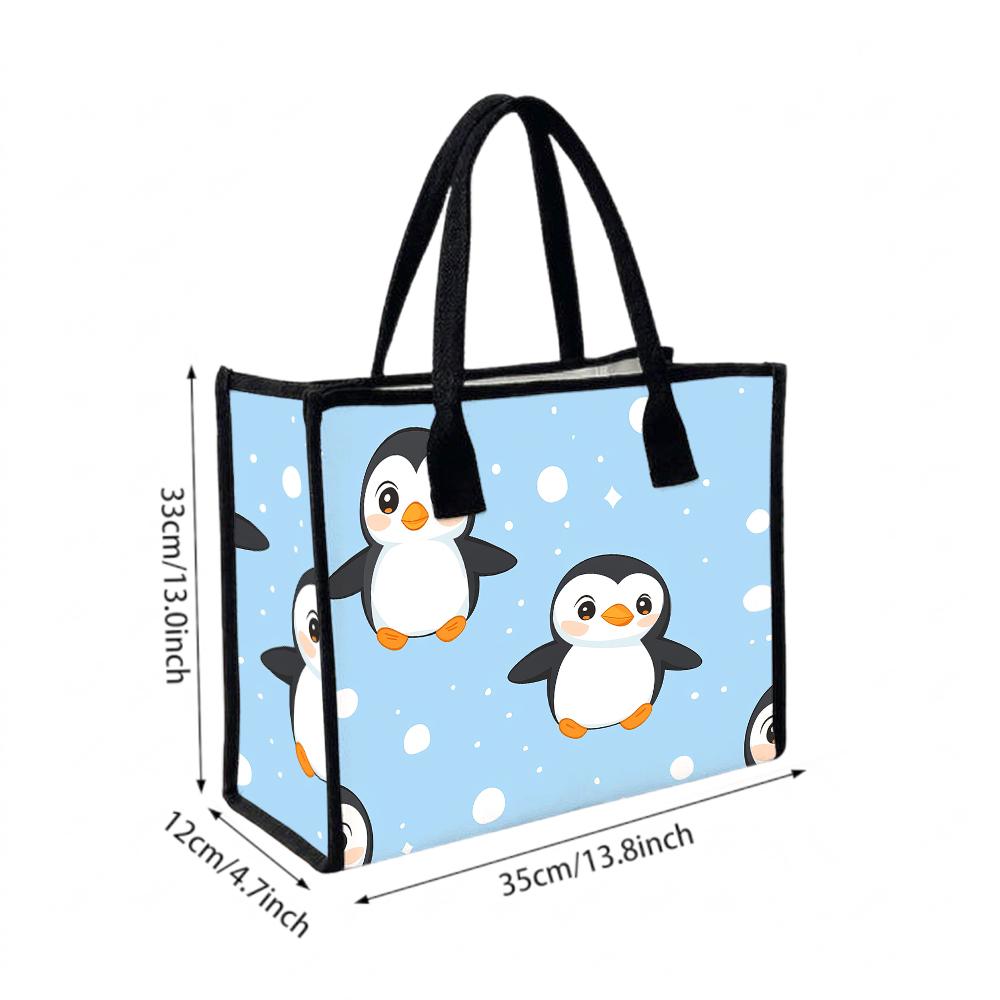 Cute Penguin Print Women Tote Bag Casual Daily Handbag Lightweight Shopping Shoulder Bag for Outdoor Use