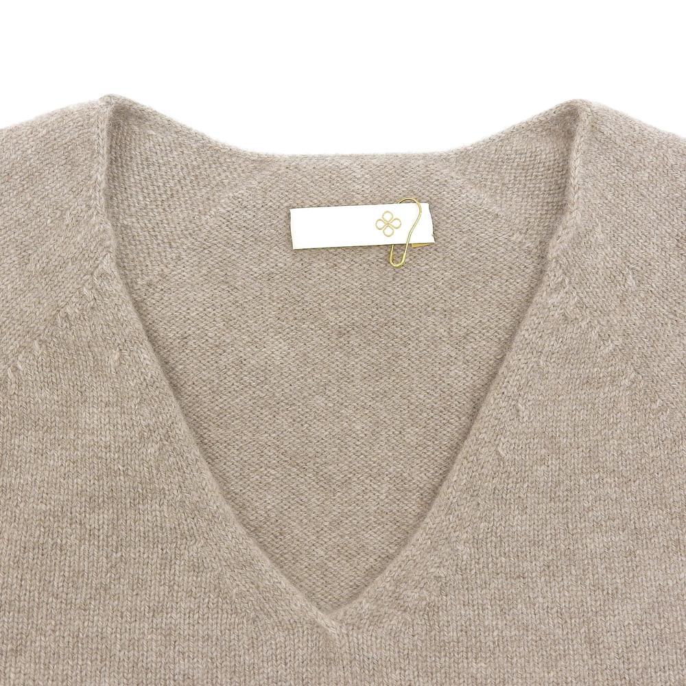 TOYOBOSHI HAKOBE Kaschmir100 V-Ausschnitt Strickoberteil, Damen, braun, 08IT-PC0001 Oberteile ― BraunGebraucht