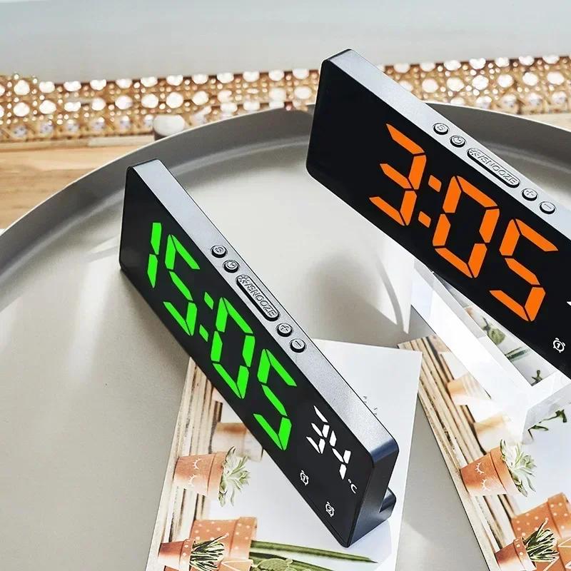 Voice Control Digital Alarm Clock Temperature Dual Alarm Snooze Desktop Table Clock Night Mode 12/24H LED Clock Watch Desk