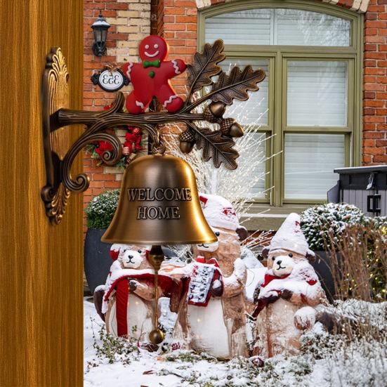 Christmas Welcome Home Bell Wall Mounted Rustic Metal Doorbell Vintage Santa Reindeer Snowman Penguin Hanging Dinner Bell for Front Door Yard