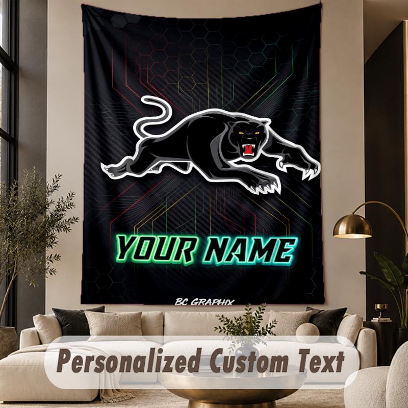Custom Text Tapestry Penrith Panthers Print Wall Tapestry Indoor Living Room Wall Decor