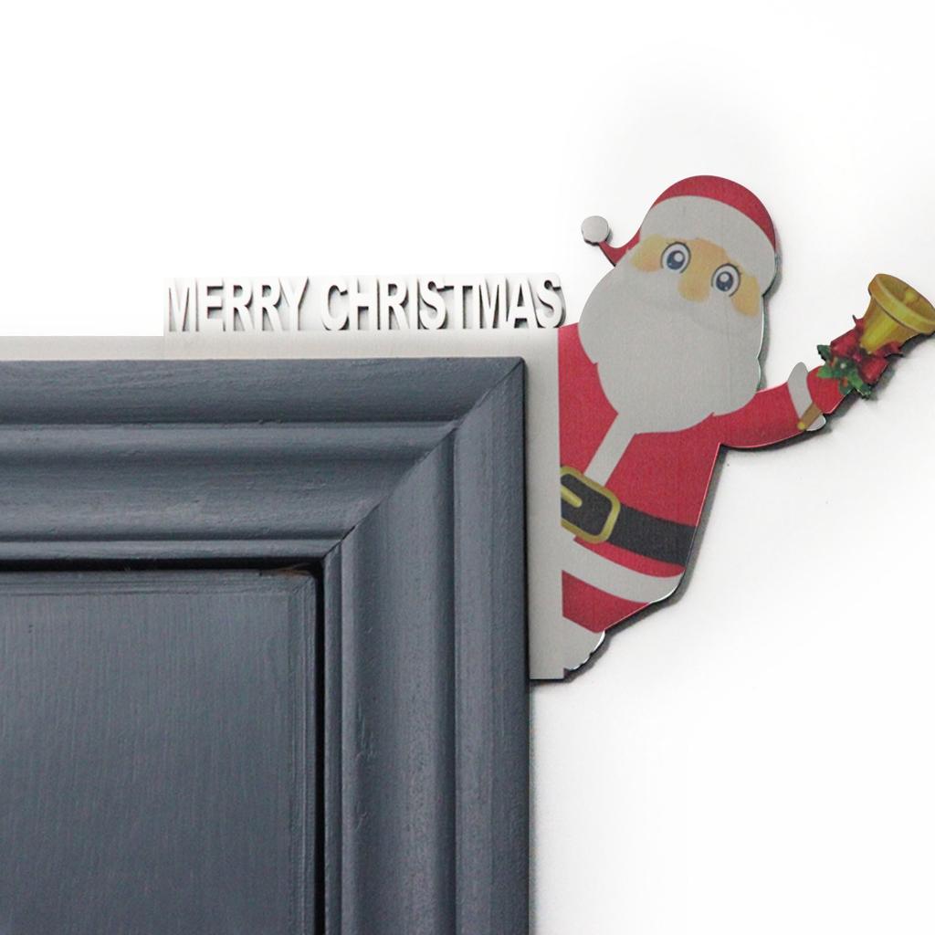 Christmas Door Frame Wooden Decoration Santa Claus Reindeer Autohesion Ornament Home Merry Party Entrance Xmas Festive Decor
