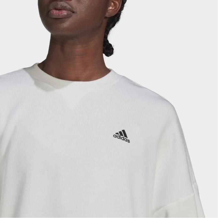 Adidas Back Print Side Slit Crew Neck Sweatshirt Women Sweatshirt Bright-White H67196