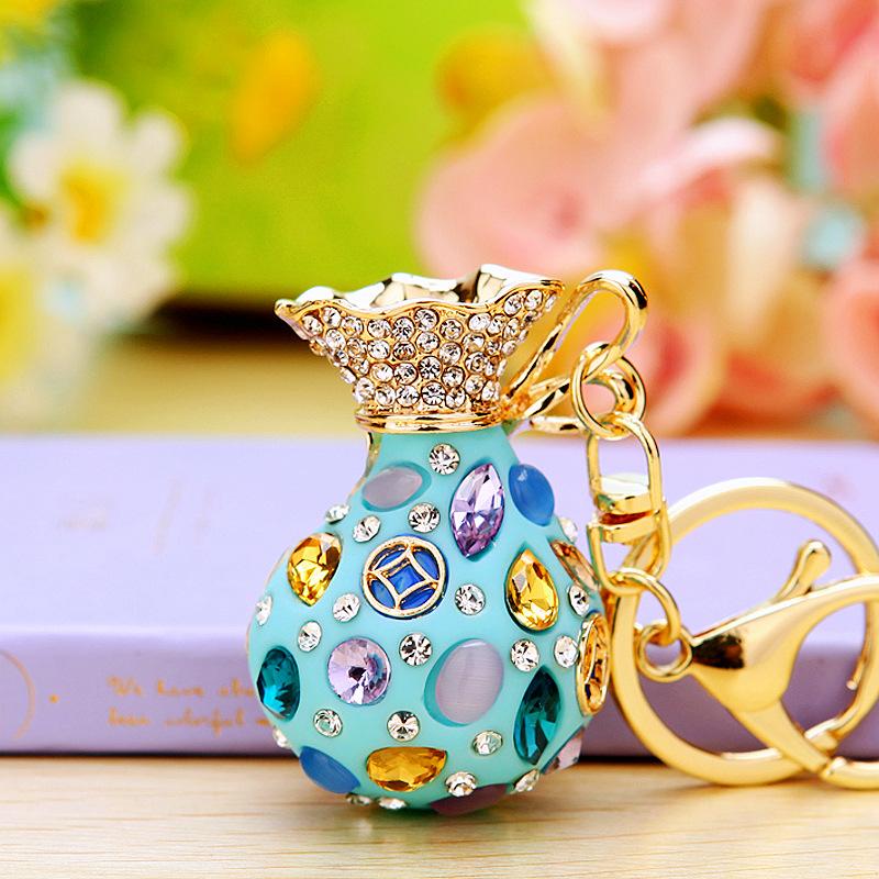Guochao diamond-set lucky bag car keychain women's bag pendant metal key chain ring business gift