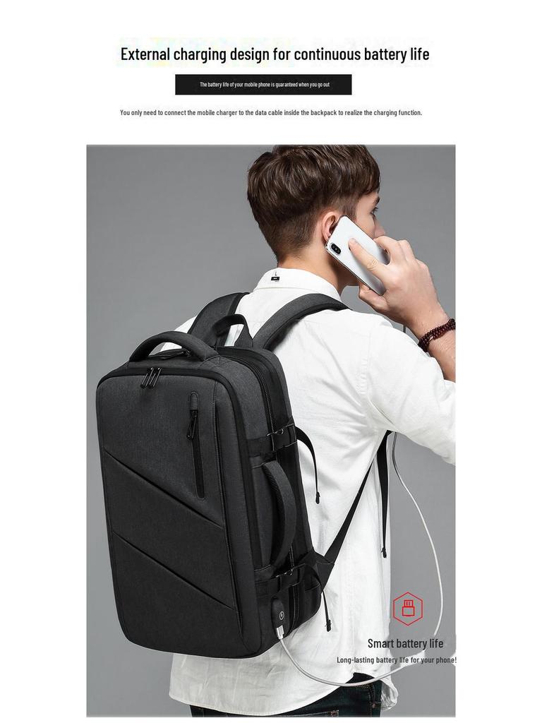 Men's Expandable Waterproof Business Travel Backpack, Large Capacity, Oxford Cloth, for Laptops.