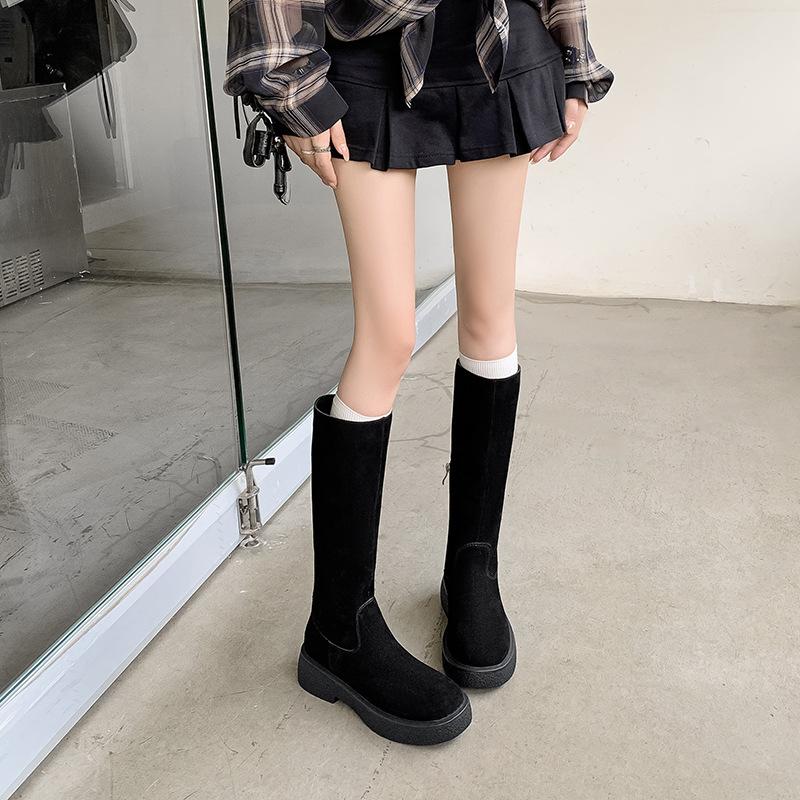 4.5CM Small Spice Girl Wind Knight Boots 2025 Autumn and Winter New Round Head Thick Heel But Knee Boots Women
