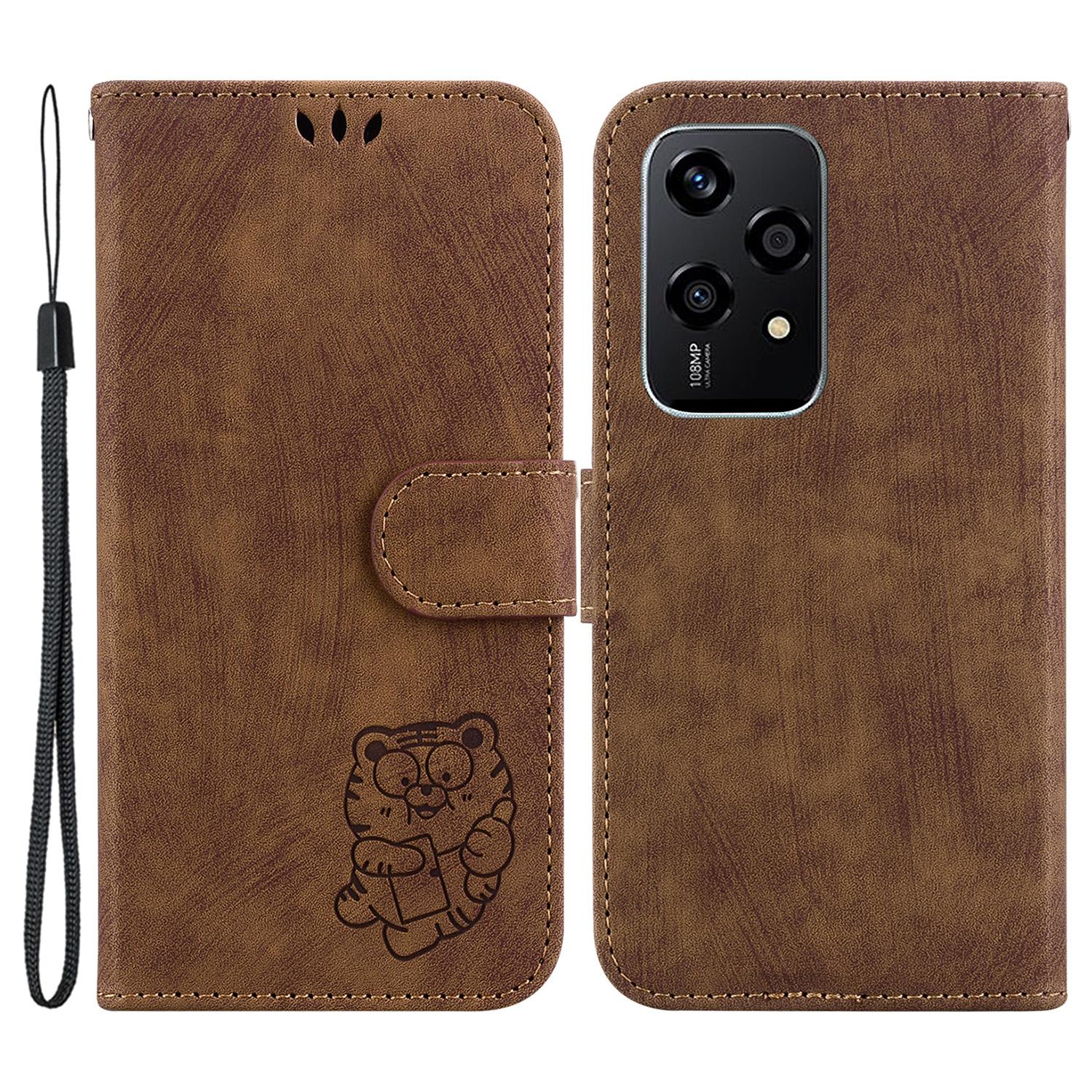 

For Honor 200 Lite Case Cute Tiger Imprint Leather Phone Cover with Wallet Brown