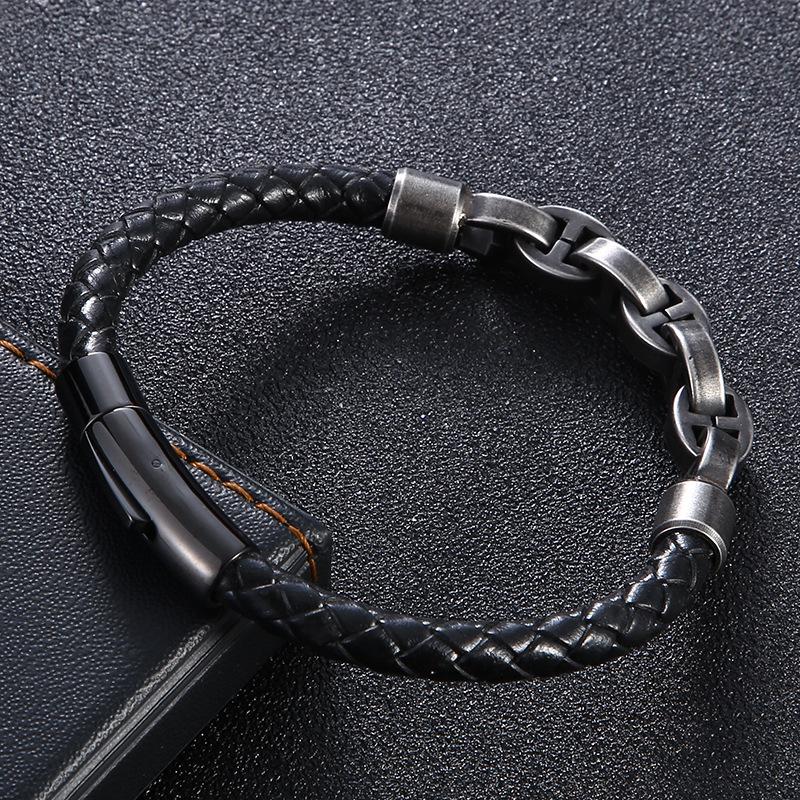 Men's Handmade Leather Bracelet with Stainless Steel Snap Button