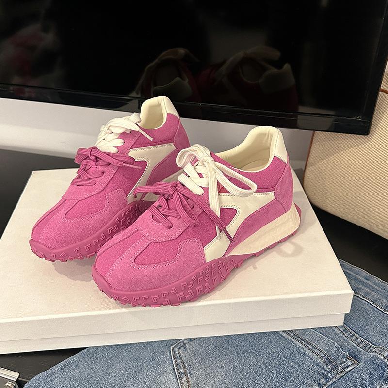 Cowhide version~ 8cm small man inner height increase retro color matching German training shoes women's versatile casual sports dad shoes