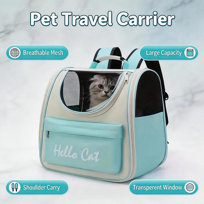 Hello Cat Breathable Pet Backpack - Transparent Window Design - Portable Outdoor Travel Bag - Suitable for Cats and Small Dogs