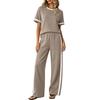Conjunto de Dos Piezas para Mujer Informal para Estar en Casa Top de Manga Corta y Pantalones de Pierna Ancha Tejido Suave Ajuste Cómodo Estilo Relajado