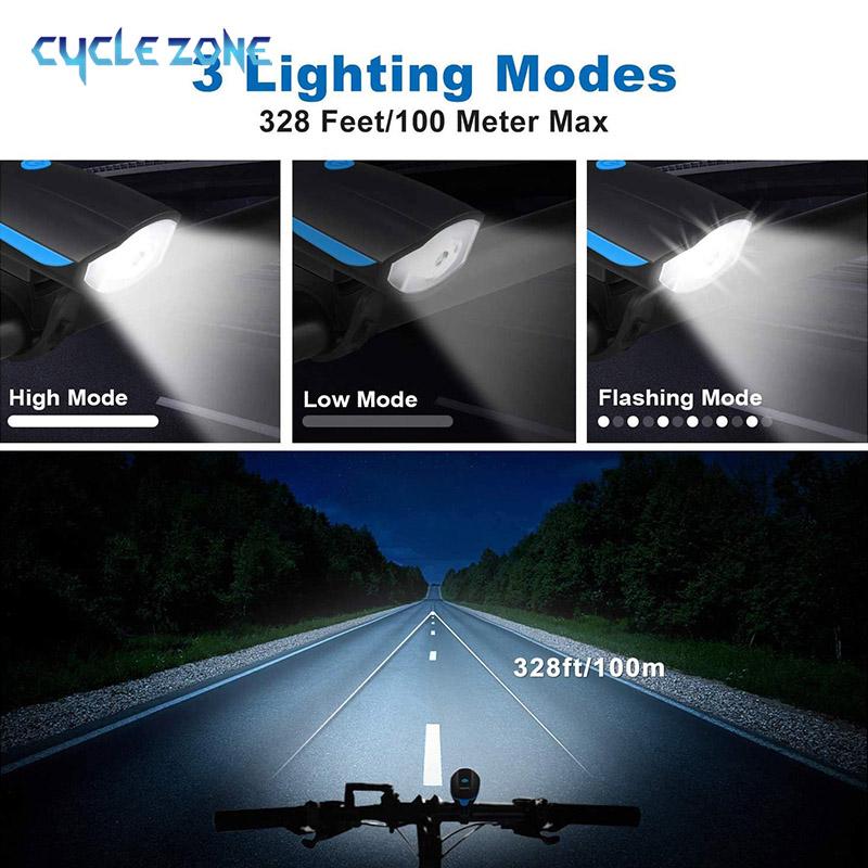 Bicycle Light with Horn USB Rechargeable LED Waterproof MTB Bike Dark Night Outdoor Riding Headlight and Rear Bike Light Set