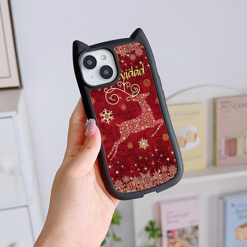 Cat Ear Soft Phone Case for iPhone 16 15 14 13 12 11 Pro Max Plus XR X TPU Anti-Drop Transparent Acrylic Back Cover NY28 Christmas tree Santa Claus